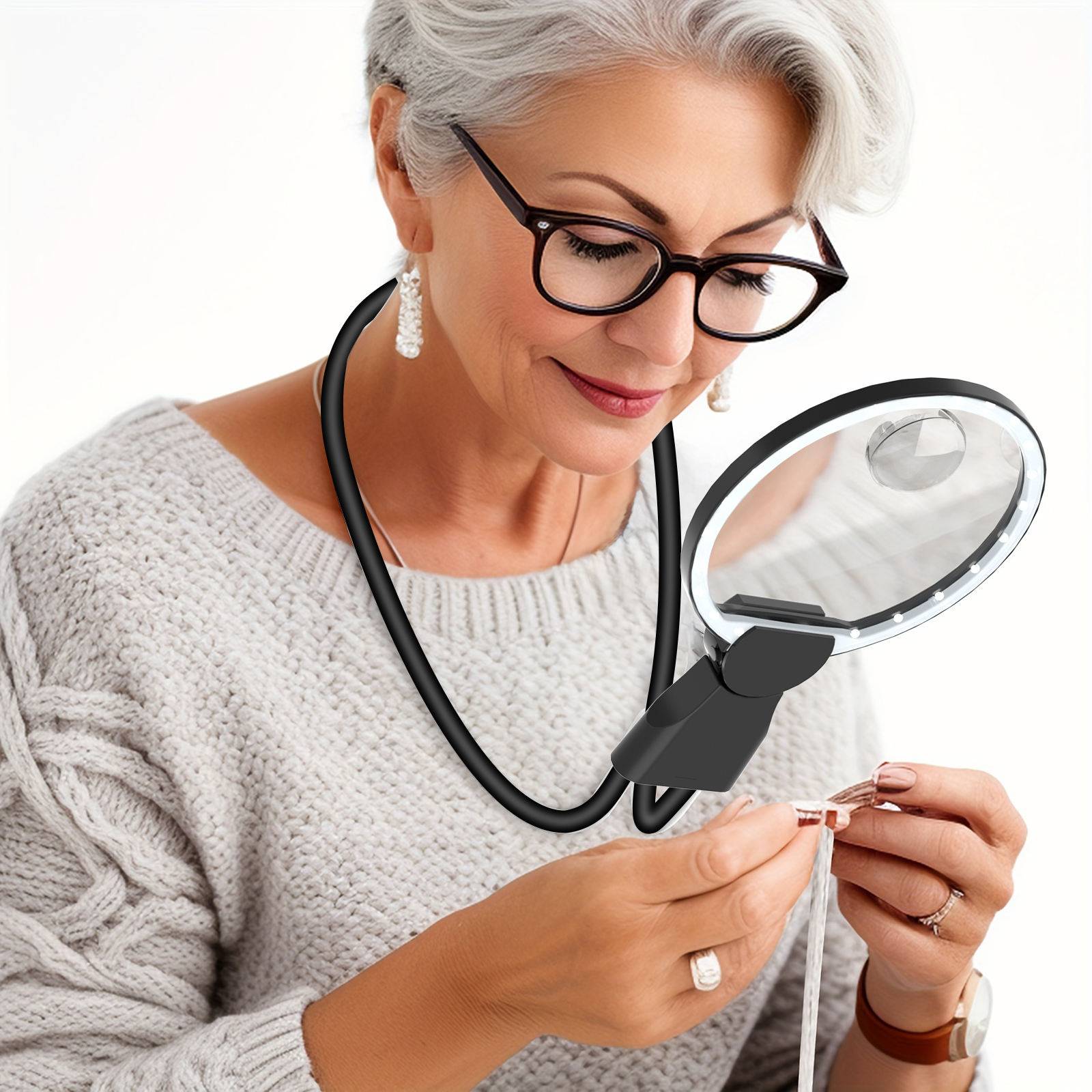 2x LED Light Hanging Reading Magnifier Desktop Magnetic Magnifying Glass for Seniors Neck Wear Reading with Stand - Premium Vision Aid and Assistive Device Canada